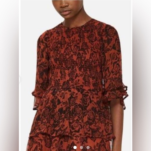 🧡 GANNI Beaumont Chiffon Tiered Dress - Picture 2 of 7